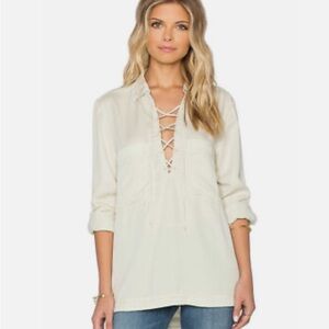 #469 FREE PEOPLE Under Your Spell Lace Up Top in Cream size XS
